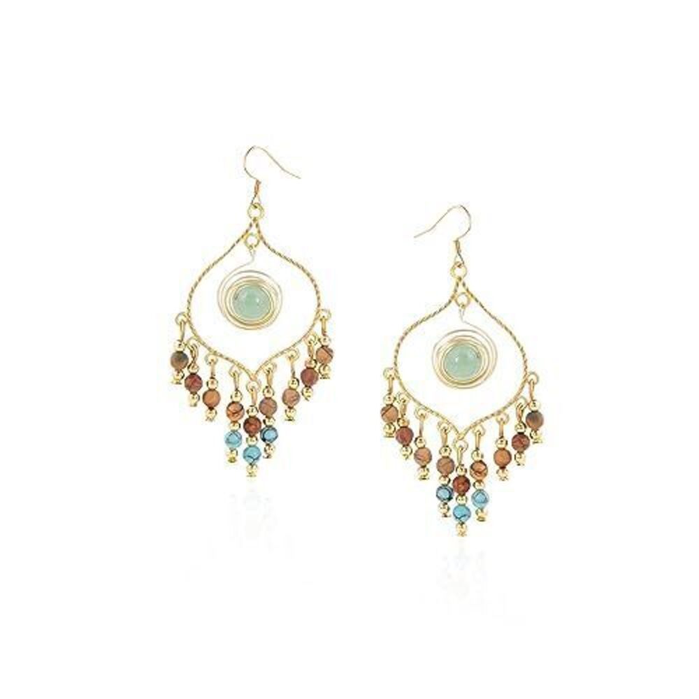 8839 Bohemian Tassel Turquoise Beads Water Drop Dangle Earrings Vintage Sbb